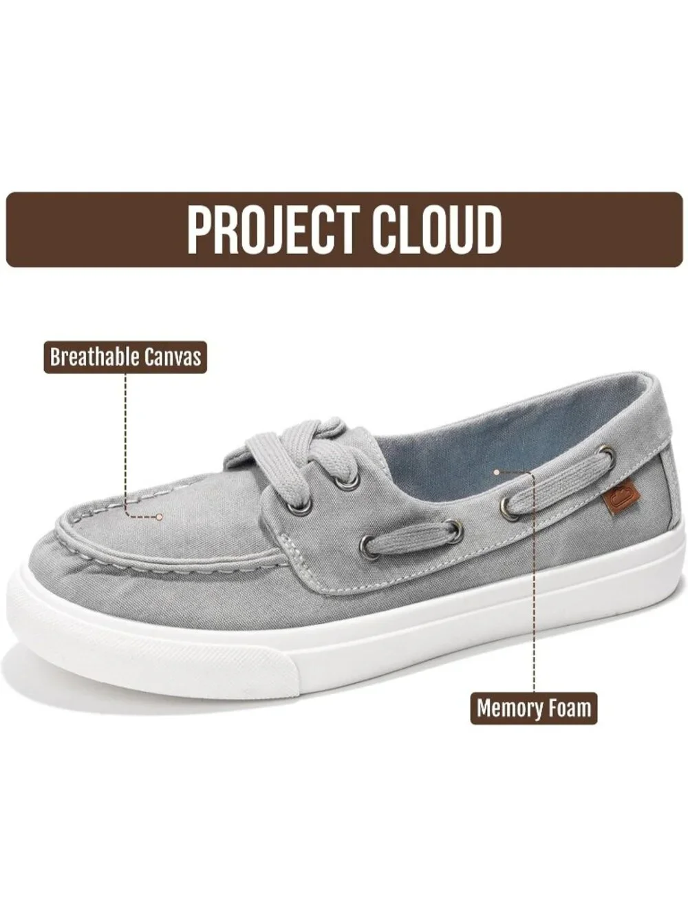 Womens Grey Canvas Project Cloud Canvas Sneakers Memory Foam Slip On Loafers